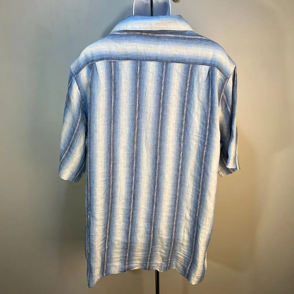 🧵 The Territory Ahead Men’s Linen Blend Camp Shirt Blue Ivory LT Large Tall 🌿